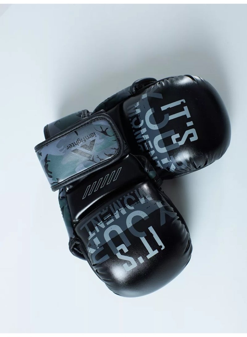 IAMFIGHTER MMA Training Gloves – Premium PU Leather Boxing Gloves for Sparring, Kickboxing, Muay Thai & Gym Training (Black Camo) - Image 2